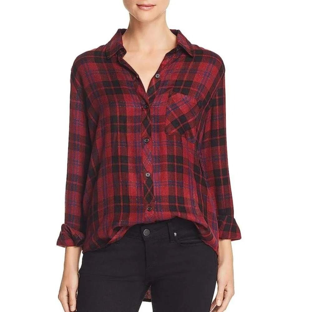 Rails Hunter Plaid Button Down Shirt Size XL Wine Navy Black Metallic Casual